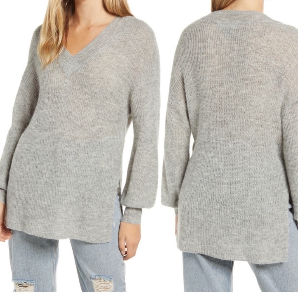 Vero Moda New Size M Vilma V Neck Wool and Alpaca Blend Sweater In Light Gray